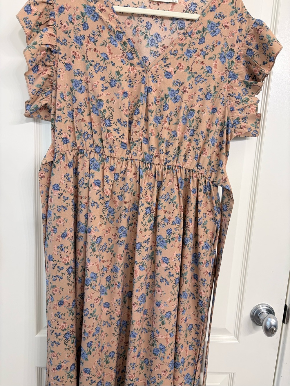 Women's Floral Ruffle Sleeve Maxi Dress - Peach Blue